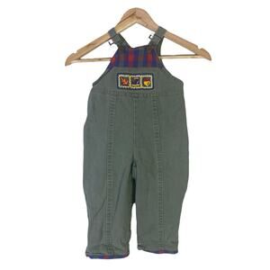 Vintage Kaboom 100% Cotton Plaid Embroidered Overalls Baby 24M Green Retro Fall